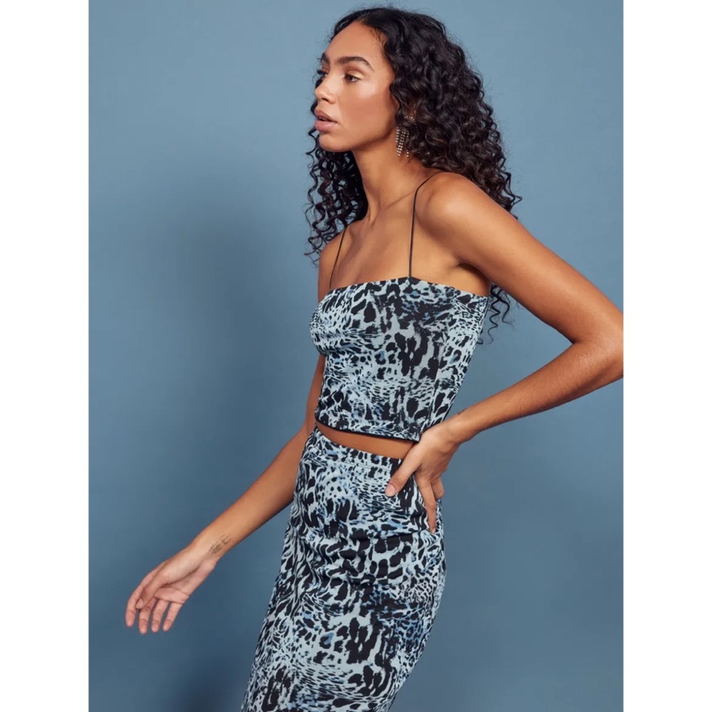 Reformation Marissa Top in Baine Blue Leopard NWT